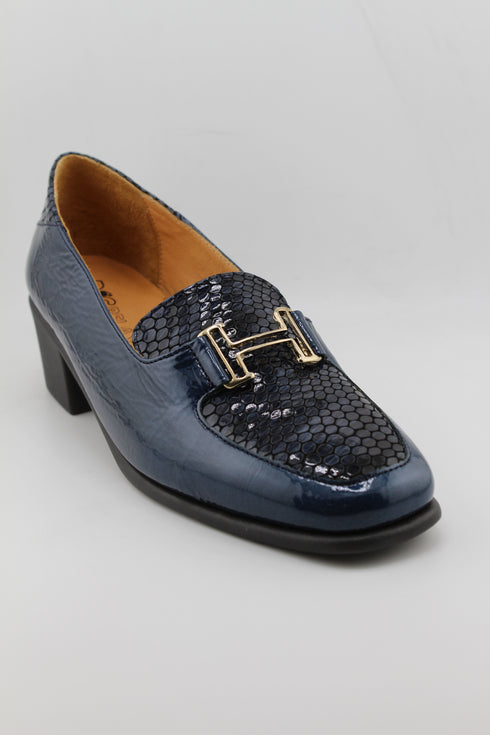 DFC Relax Textured Patent Leather Block Heel Loafers with Buckle